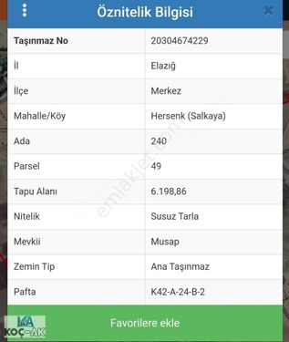 Hersenk/Salkayada satılık tarla