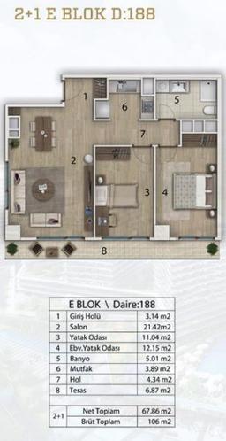 2+1 Konut Planı