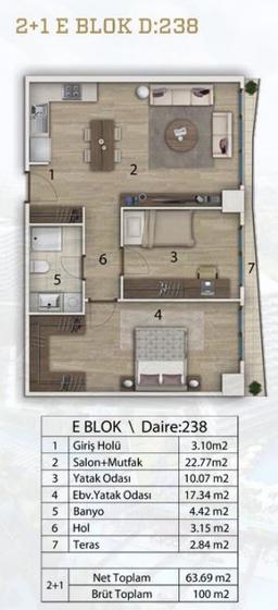 2+1 Konut Planı