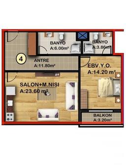 1+1 Konut Planı