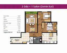 2+1 Konut Planı