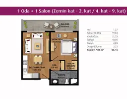 1+1 Konut Planı