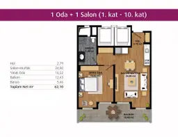 1+1 Konut Planı