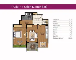 1+1 Konut Planı