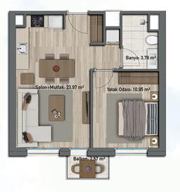 1+1 Konut Planı