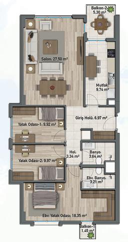 3+1 Konut Planı
