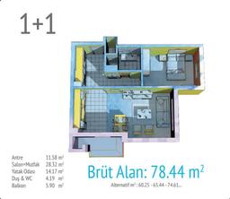 1+1 Konut Planı