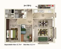 2+1 Konut Planı