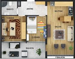 2+1 Konut Planı