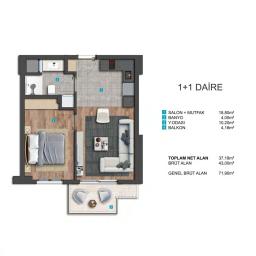1+1 Konut Planı