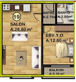 1+1 Konut Planı