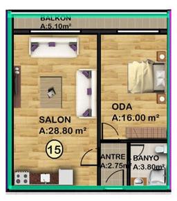 1+1 Konut Planı