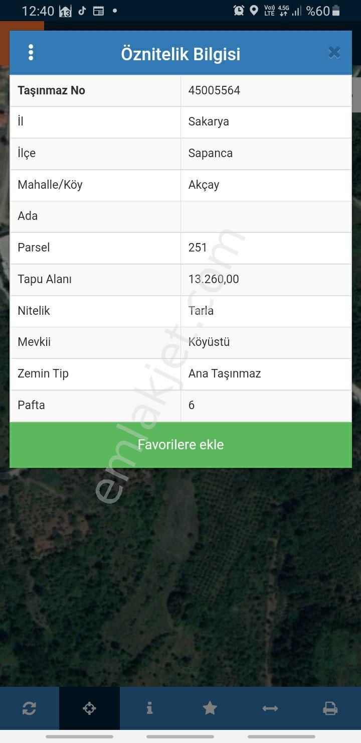 Sapanca Akcay Da Yol Üstü 13260m2
