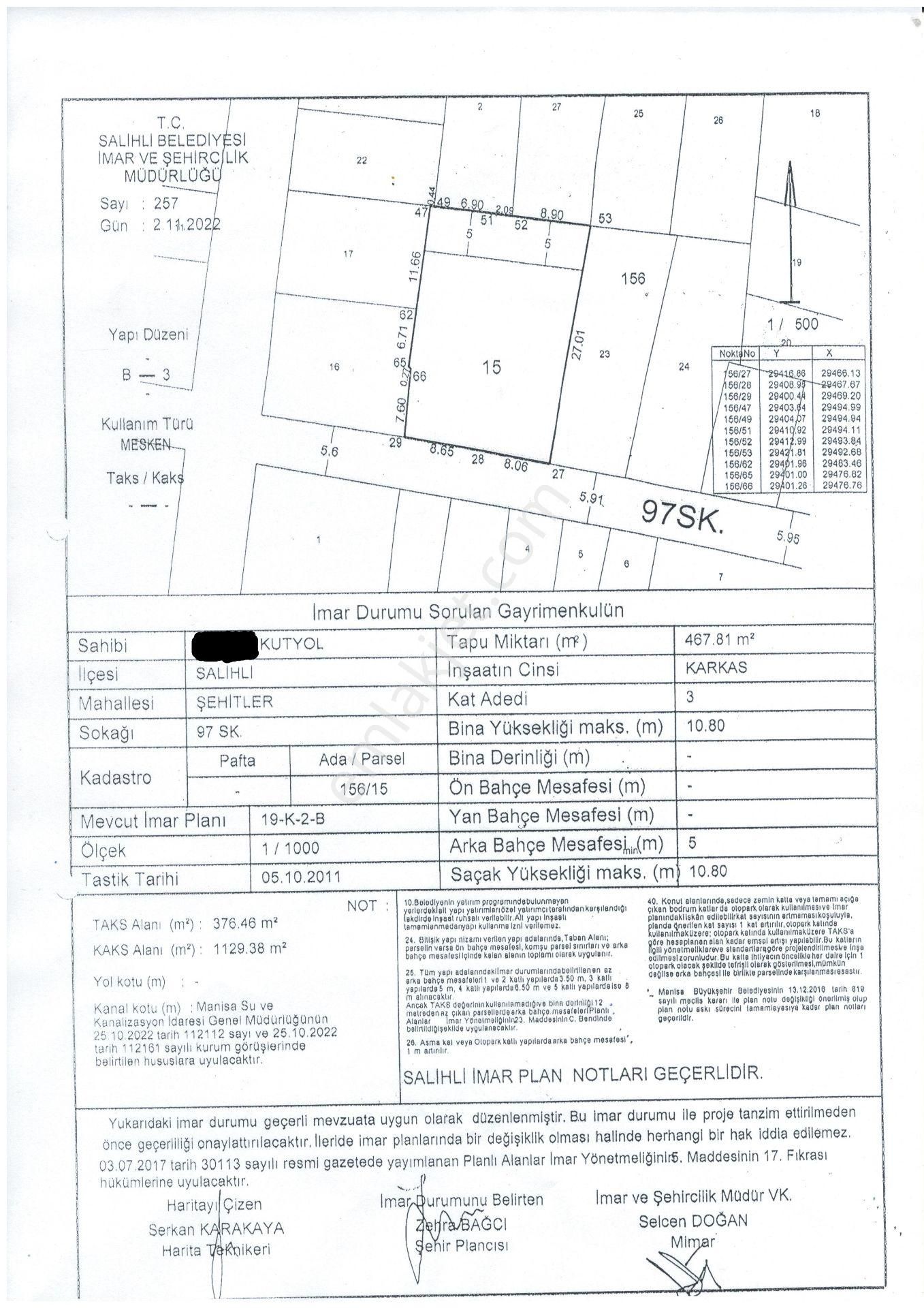 Salihli Şehitler Satılık Konut İmarlı Satılık-takas-kat Karşılığı Arsa 467,81m2