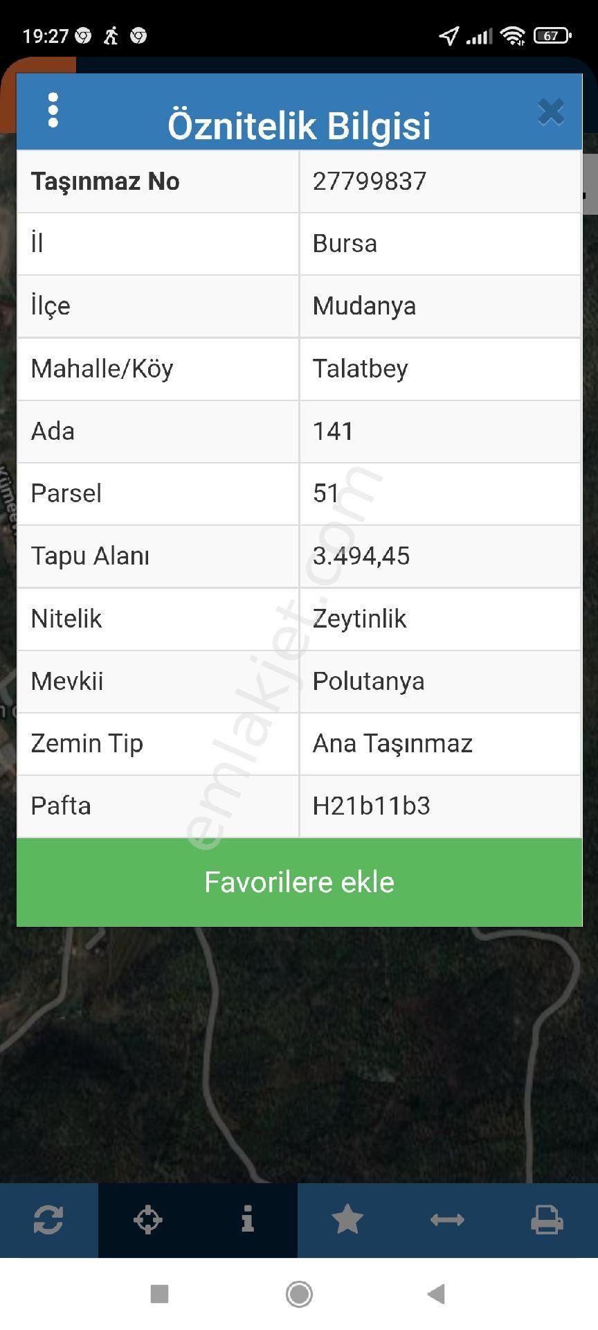 Emlakçıdan Bursa Mudanya Tirilye Mahallesi Satılık Tarla 685.000 TL