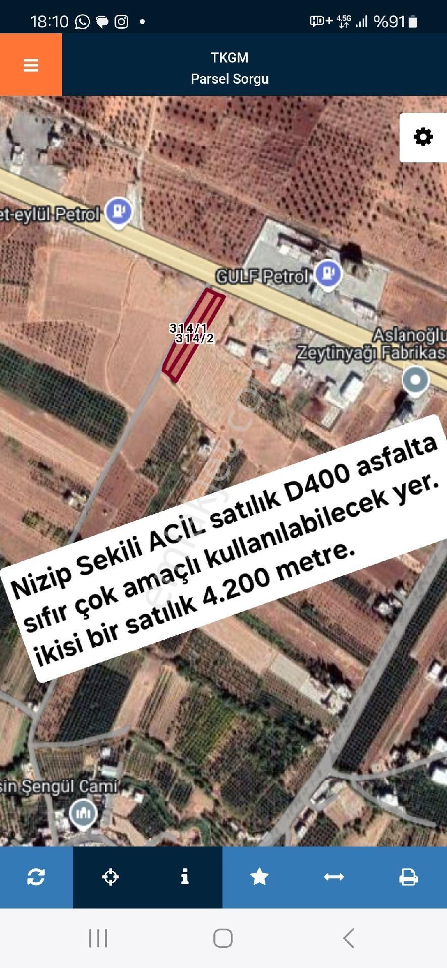 Nizip Sekili Satılık Bağ & Bahçe D 400 Yoluna Sıfır Konumda Fırsatt Yer