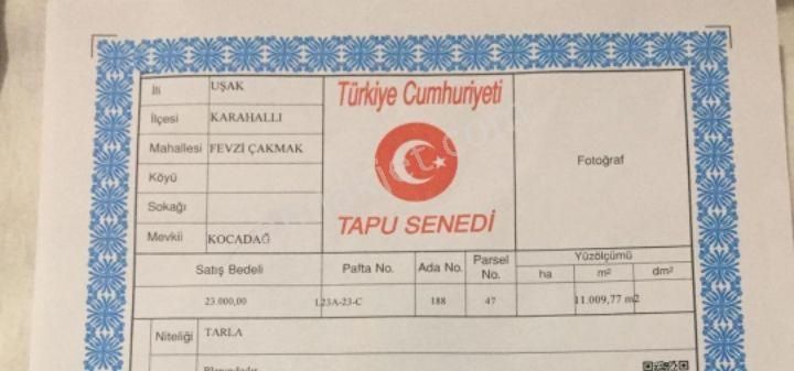 Karahallı Alfaklar Köyü Satılık Tarla YATIRIMLIK FIRSAT 11 DÔNÜM TARLA KOMİSYONSUZ, Müstakil Tapu