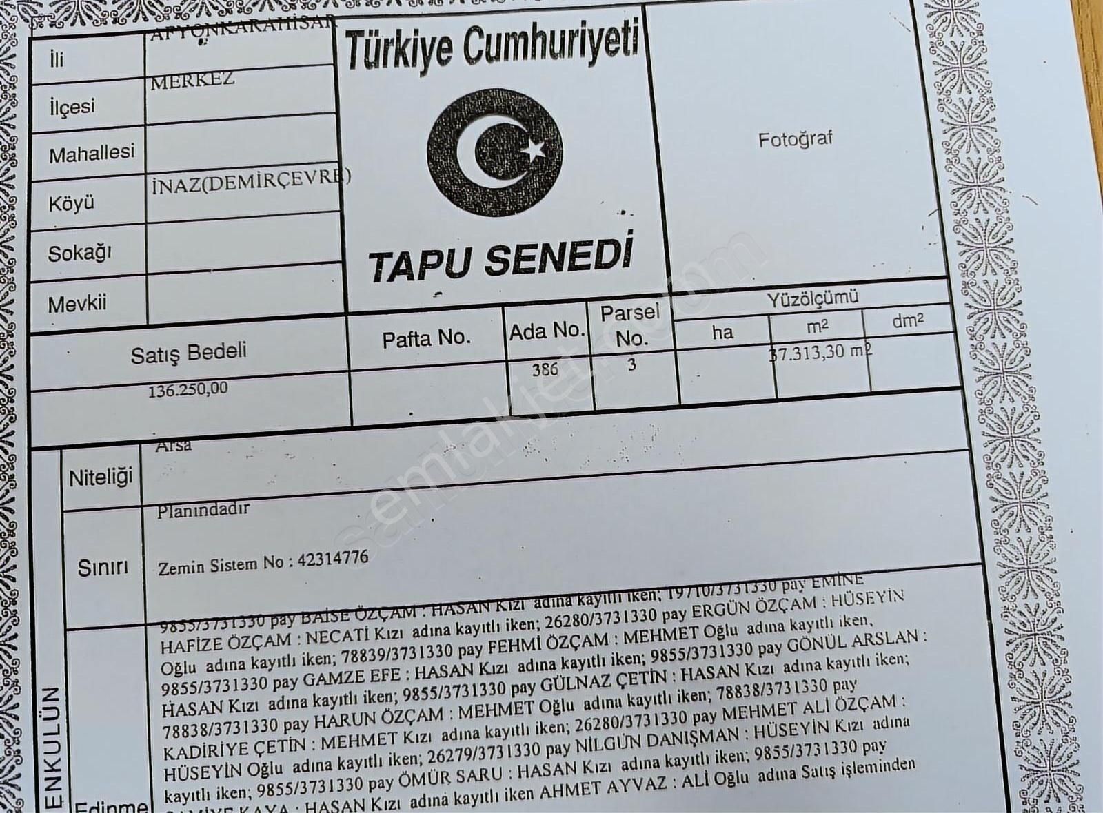 Afyonkarahisar Merkez Demirçevre Satılık Turizm İmarlı SATILIK ORUÇOĞLU OTEL ARKASI TURİZM ALANI İÇİNDE ARSA