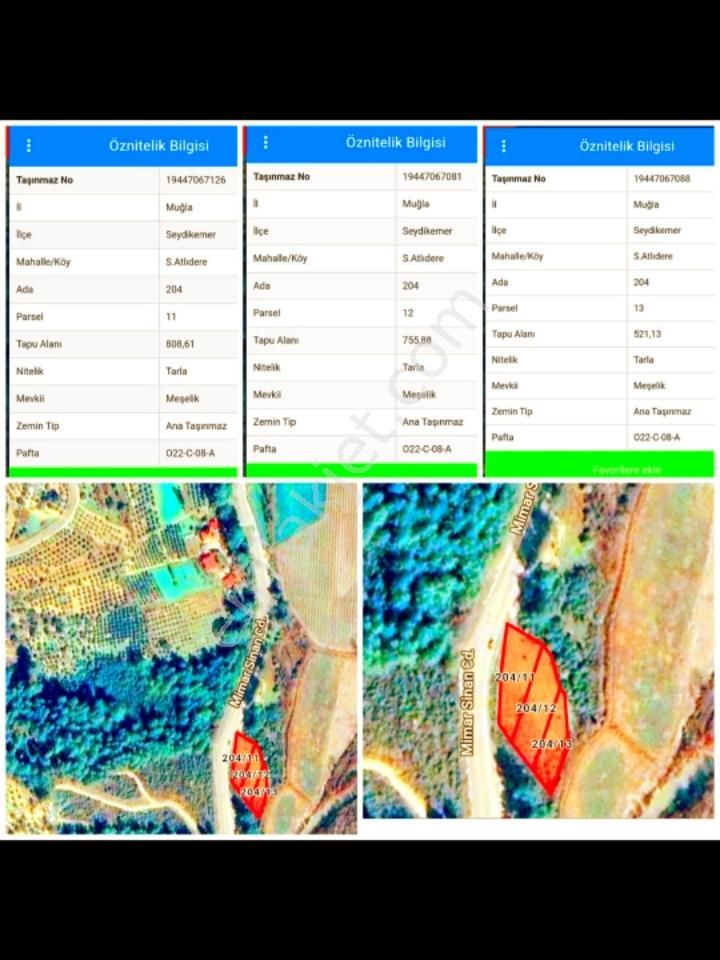 Seydikemer Atlıdere Satılık Tarla  KARAHAN EMLAK'TAN* SATILIK TEK TAPU TARLA* ADA:204- PARSEL: 12-13*TOPLAM:1277 M².SEYDİKEMER'D3