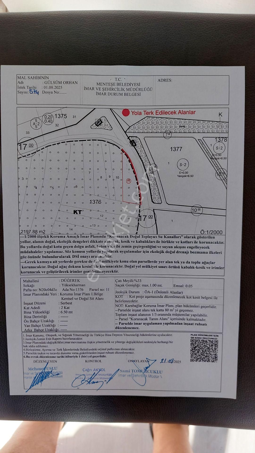 Muğla Merkez Düğerek De Asfalt Yola Cepeli 2200.m2 İmarlı Tarla - Görsel 10