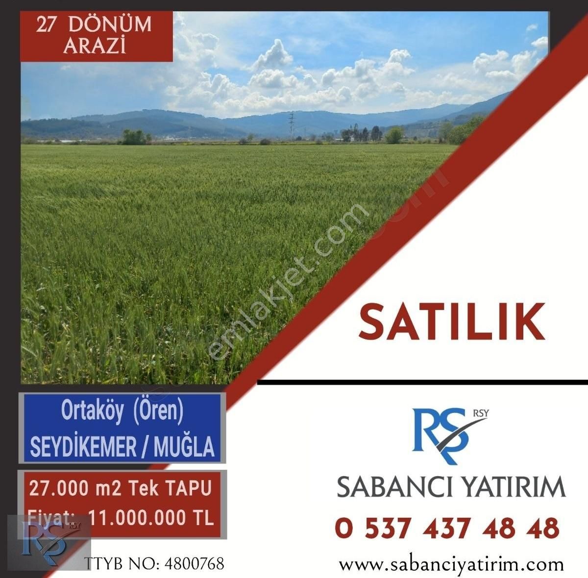 Seydikemer Ortaköy (ören) Kupon Yer Satılık 27 Dönüm Tarla - Görsel 4