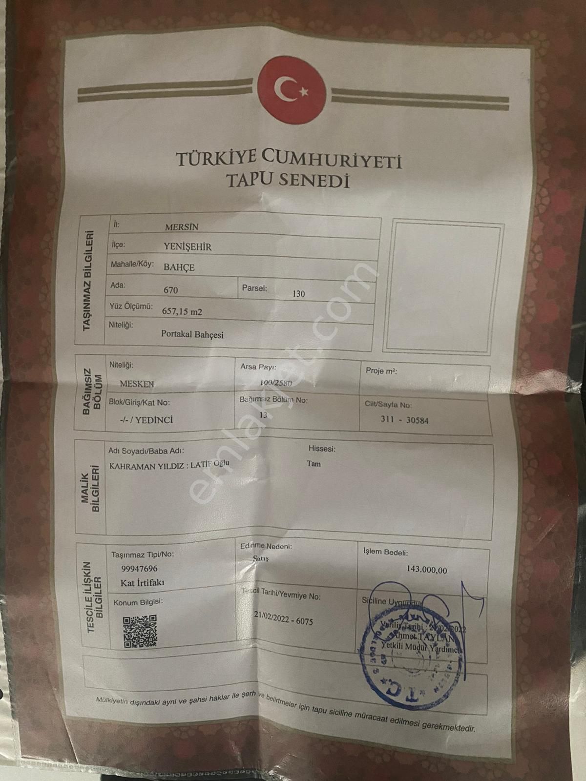 Mersin Yenişehir Gazi Mh Satılık 4+1 Doğalgaz Kombili 4+1 Lüx Daire - Görsel 27