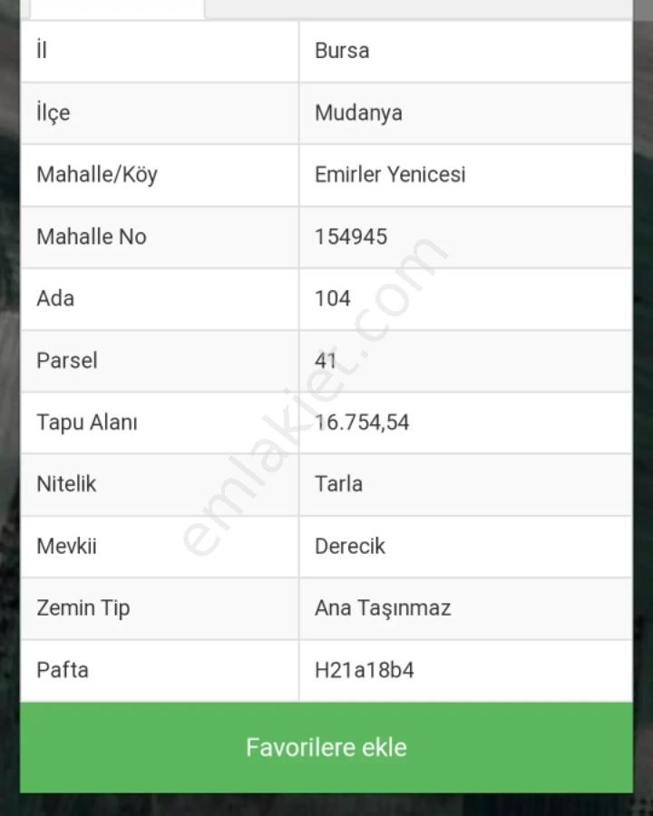 Mudanya Emirleryenicesi Satılık Tarla Mudanya Emirleryenicesi Köyünde Yatırımlık Arazi..