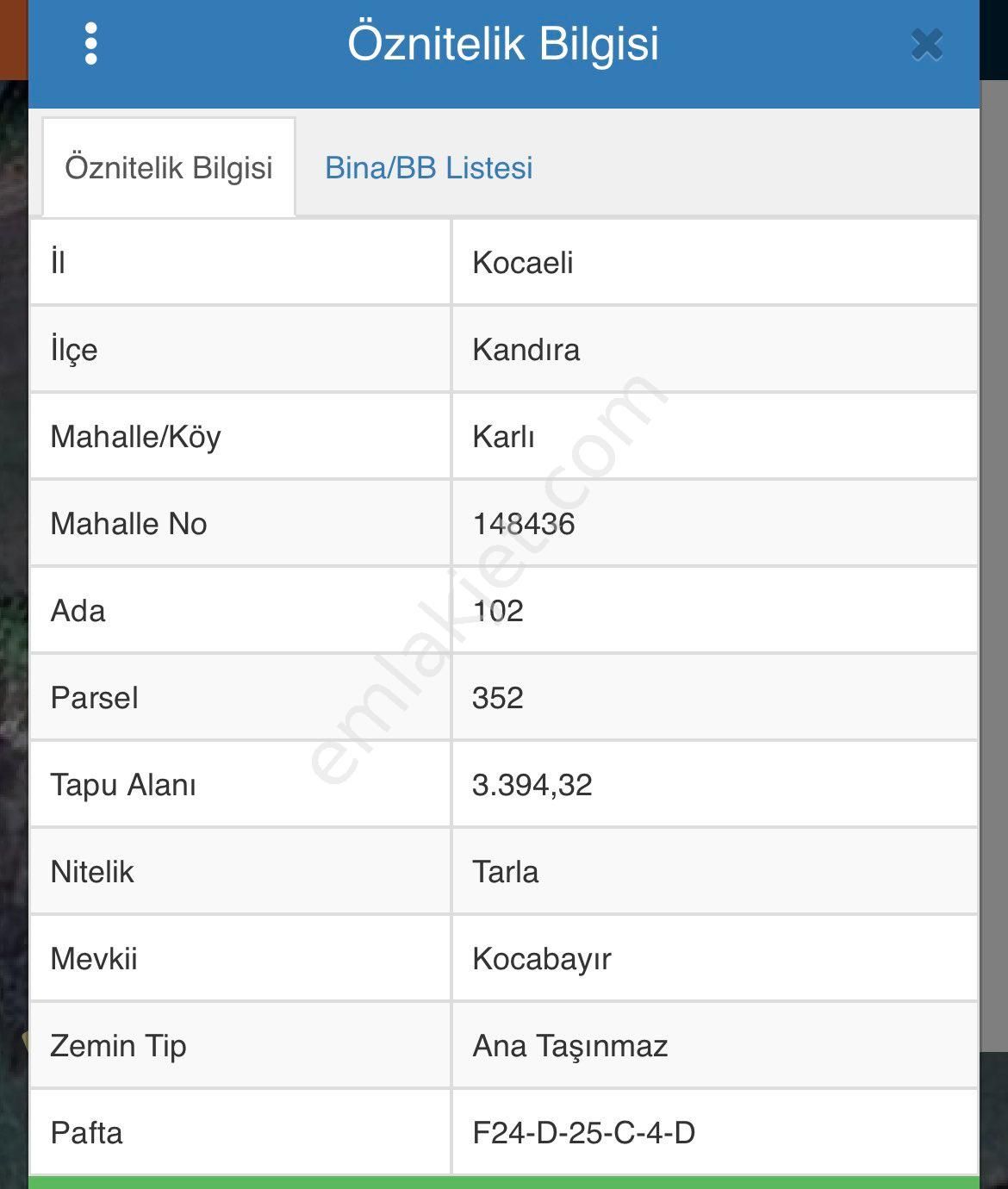 Kandıra Karlı Satılık Tarla Kandıra karlı mahallesinde 3394 m² tarla