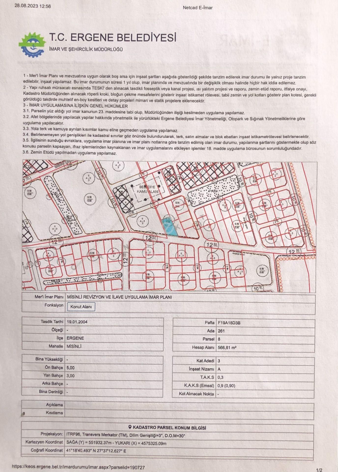 Ergene Misinli Satılık Konut İmarlı  Tekirdağ Ergene Misinli'de İmarlı İfrazlı Yerleşime Yakın Arsa