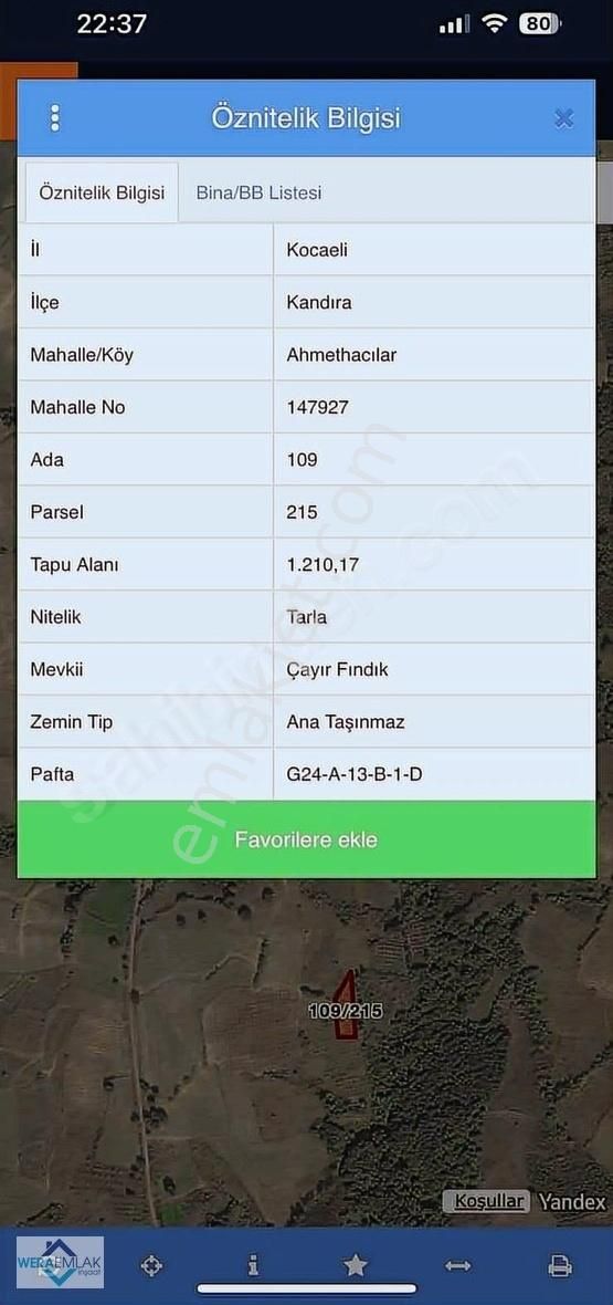 Kandıra Ahmethacılar Satılık Tarla KOCAELİ KANDIRA AHMETHACILAR'DA 1200 M2 TARLA