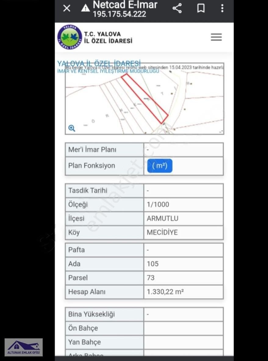 Armutlu Mecidiye Köyü Satılık Konut İmarlı Yalova Armutlu mecidiye de yola cepheli ful deniz manzaralı arsa