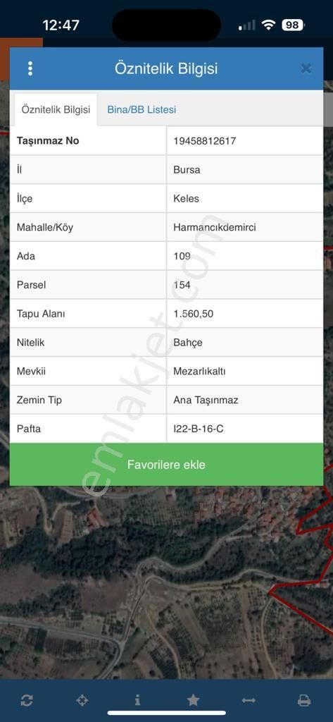 Bursa Kılıç Tan Keles Harmancık Demirci De Satılık 1560 M2 Bahçe