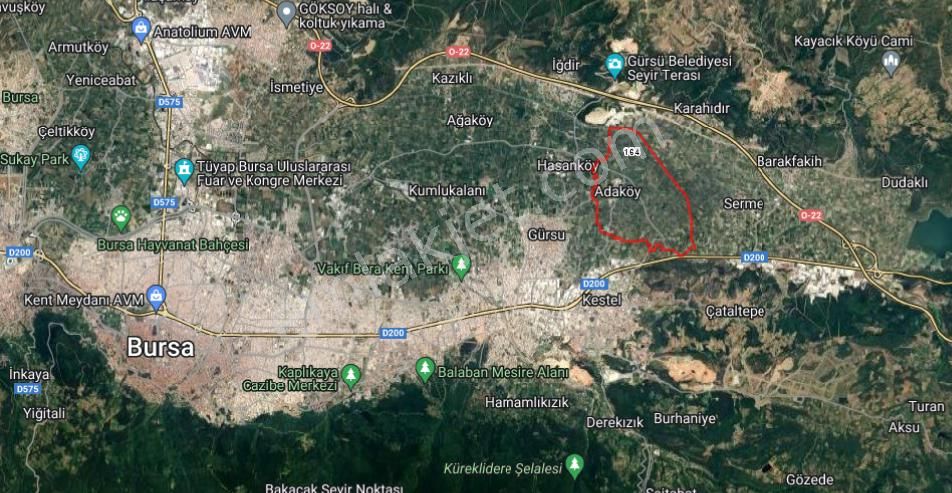 Bursa Gürsu Adaköy'de Yola Cephe Satılık 16875 M2 Armut Bahçesi