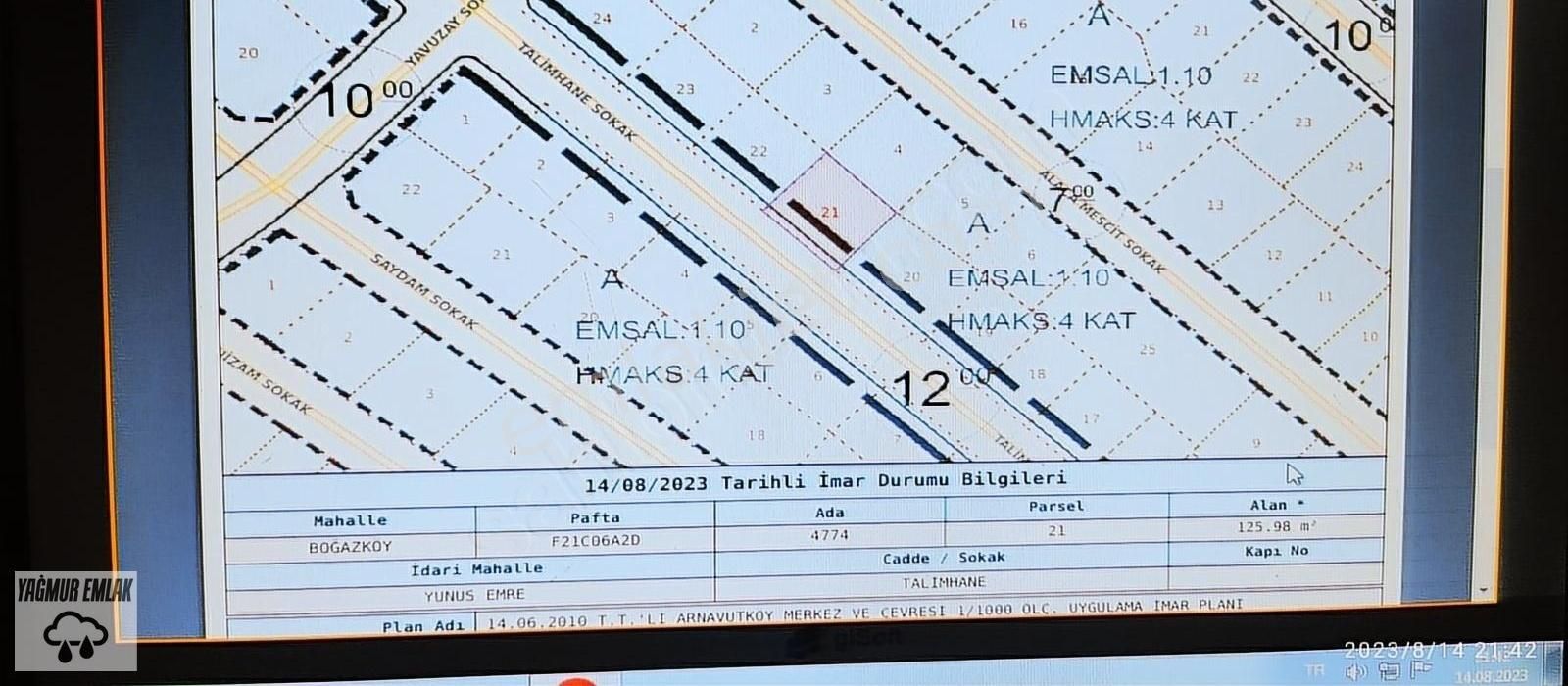 Arnavutköy Yunus Mah 125 Metre 4 Kat İmarı Var Satlık