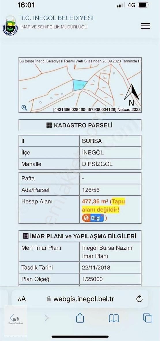 İnegöl Dipsizgöl Satılık Bağ & Bahçe Dipsizgölde Süper Konumda Manzaralı Tarla