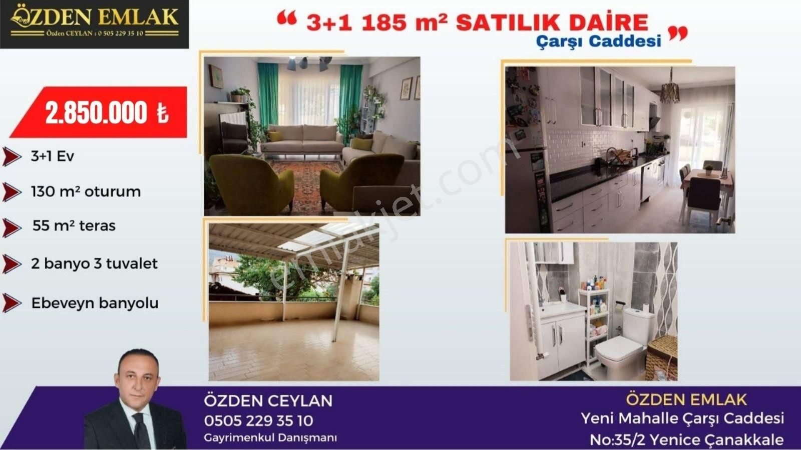 Yenice Yeni Satılık Daire ÇANAKKALE YENİCE'DE ÇARŞI CADDESİNDE 3+1 DOĞALGAZLI 185 Metrekare DAİREMİZ SATILIKTIR !!!!!!