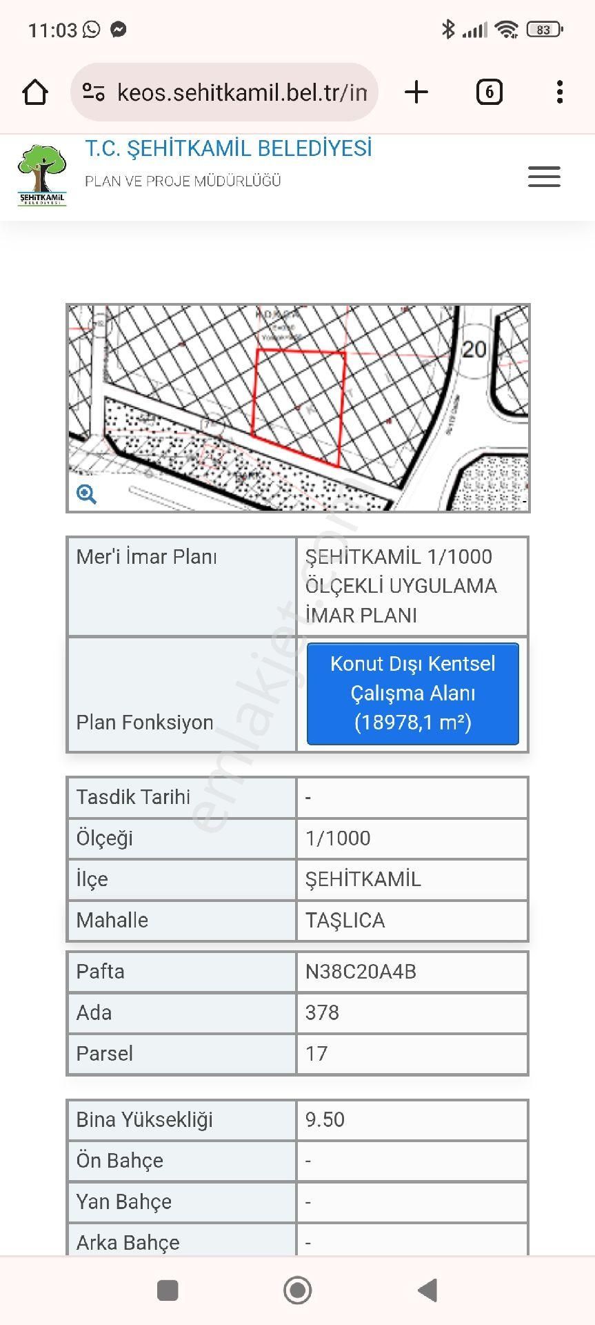 Şehitkamil Sanayi Satılık Sanayi İmarlı fiyat düştü acil satılık SANAYİ İMALATHANE ARSASI 