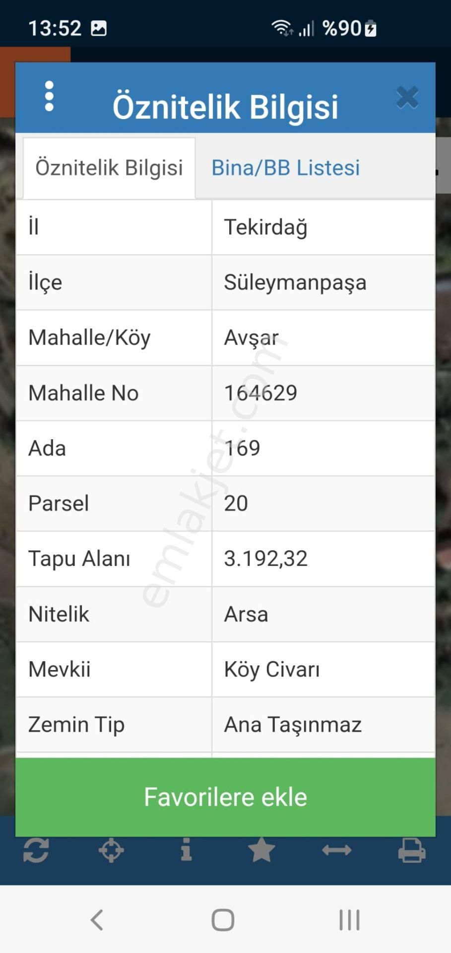 Süleymanpaşa Avşar Satılık Konut İmarlı  TEKİRDAĞ SÜLEYMANPAŞA AVŞAR MAH. 3.192 M2 SATILIK ARSA