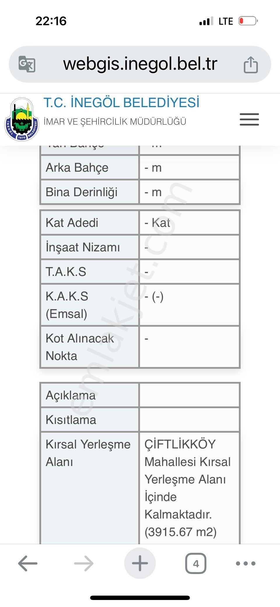 İnegöl Çiftlikköy Satılık Tarla İnegöl çiftlik te satılık villalık bölünebilir arsa 7250 m2