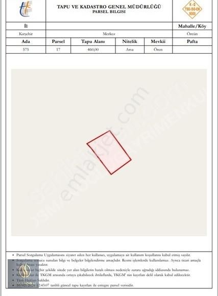 Kırşehir Merkez Özbağ Bld. (Örcün) Satılık Konut İmarlı ÖZBAĞ ÖRCÜNDE 460.M2.KONUT İMARLI ARSA