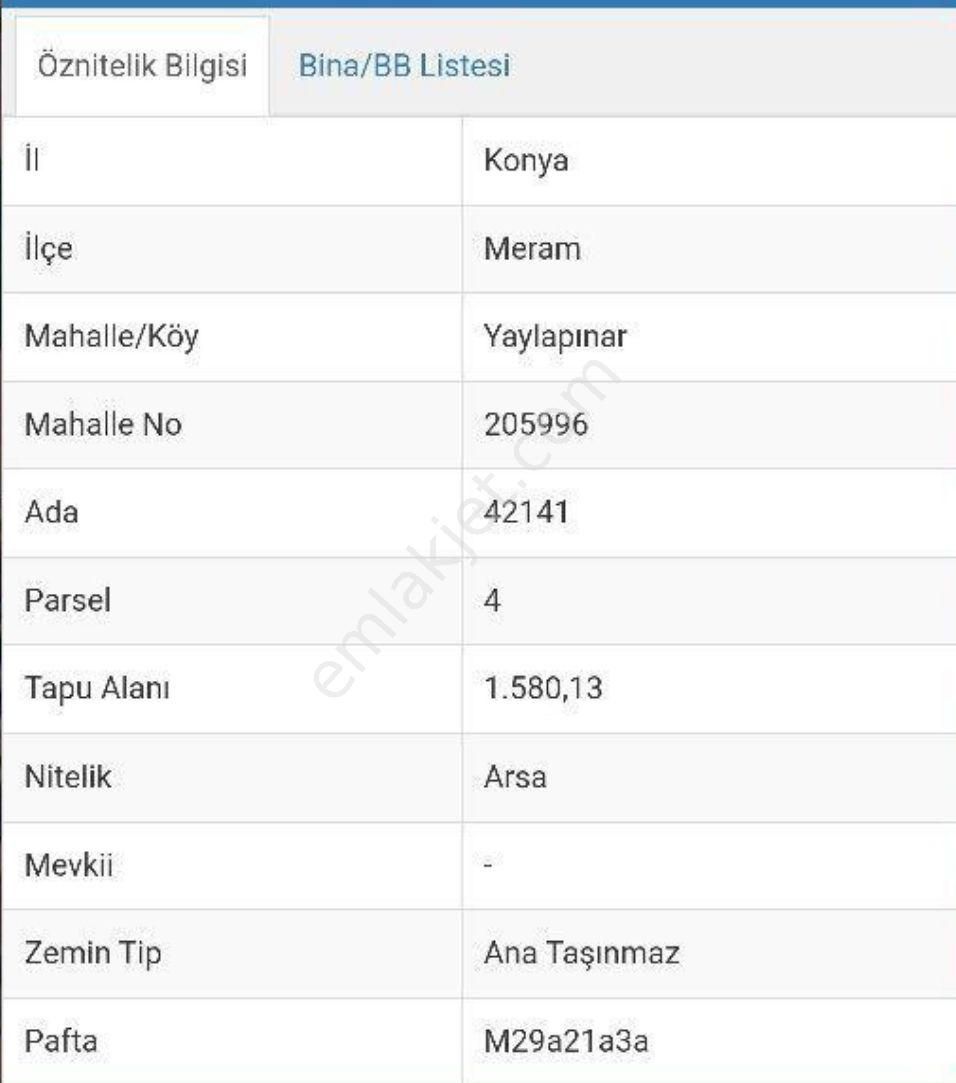 Karatay Karaaslandede Satılık Konut İmarlı MERAM YAYLAPINAR MAHALLESİ DE İKİ KATA İMARL 1.580M²I  ARSA YATIRIMA,ALSATA,YAPSATA UYGUN 