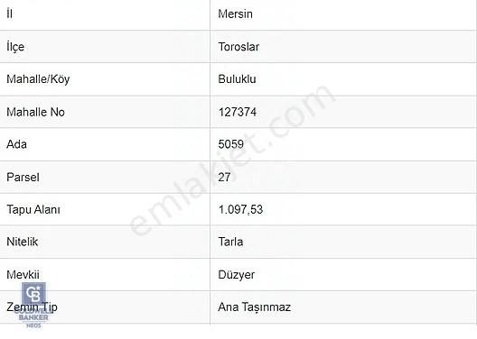 Toroslar Buluklu Satılık Villa İmarlı BULUKLU' DA 1097 m² VİLLA PARSELİ FIRSATI