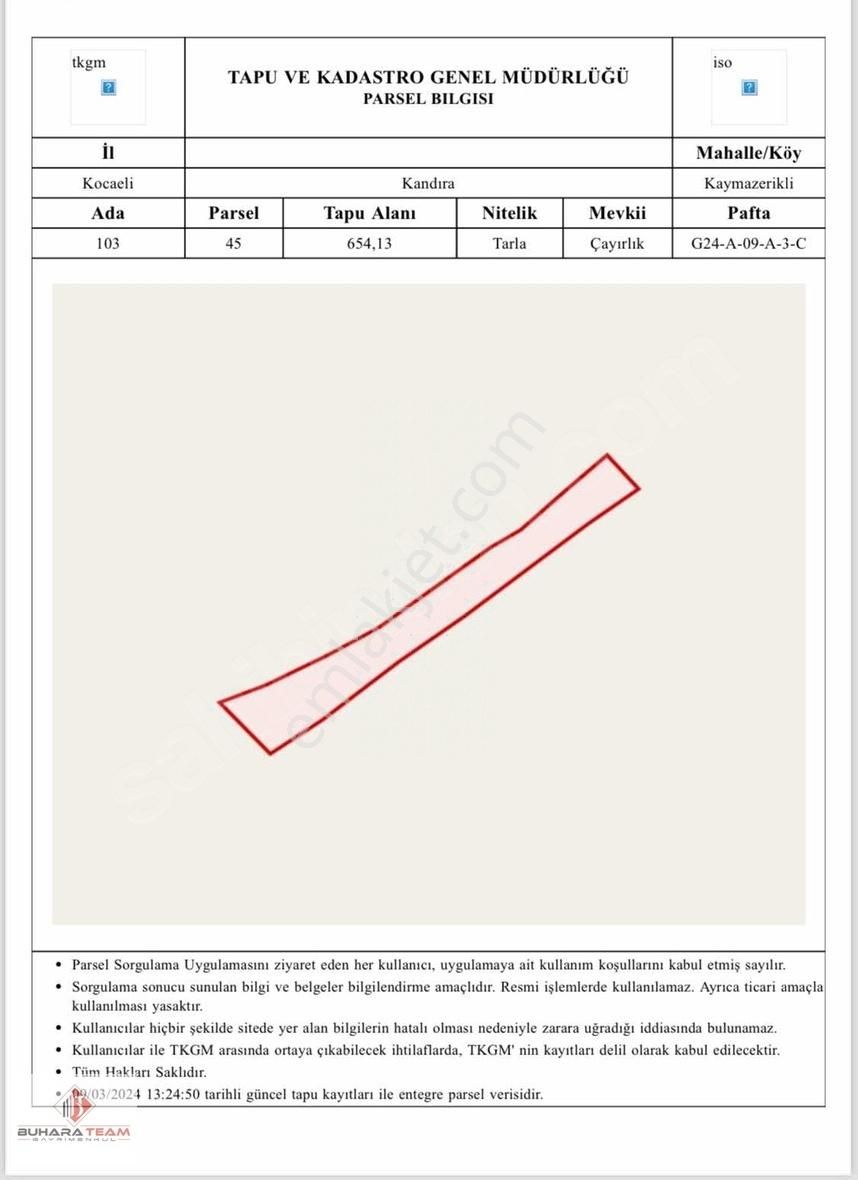 Kandıra Kaymaz Erikli Satılık Tarla KOCAELİ KANDIRA KAYMAZERİKLİ DE SATILIK 655M2 TARLA