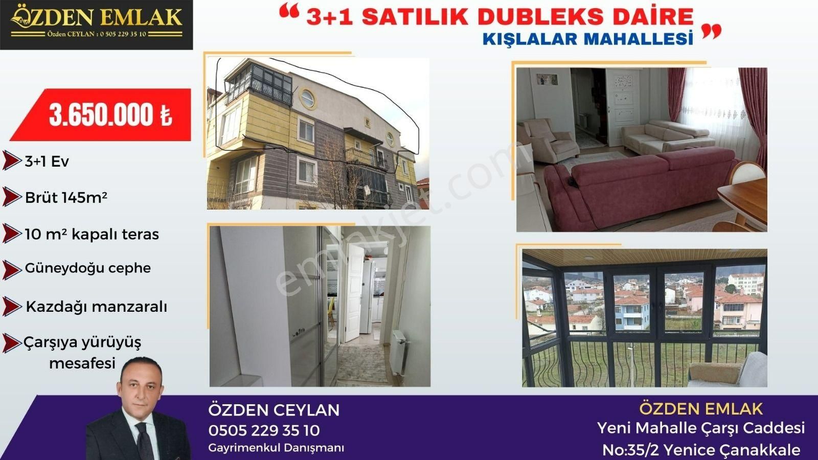 Yenice Kışlalar Satılık Daire  ÇANAKKALE YENİCE KIŞLALAR MAHALLESİNDE 3+1 DUBLEKS SATILIK DAİRE..