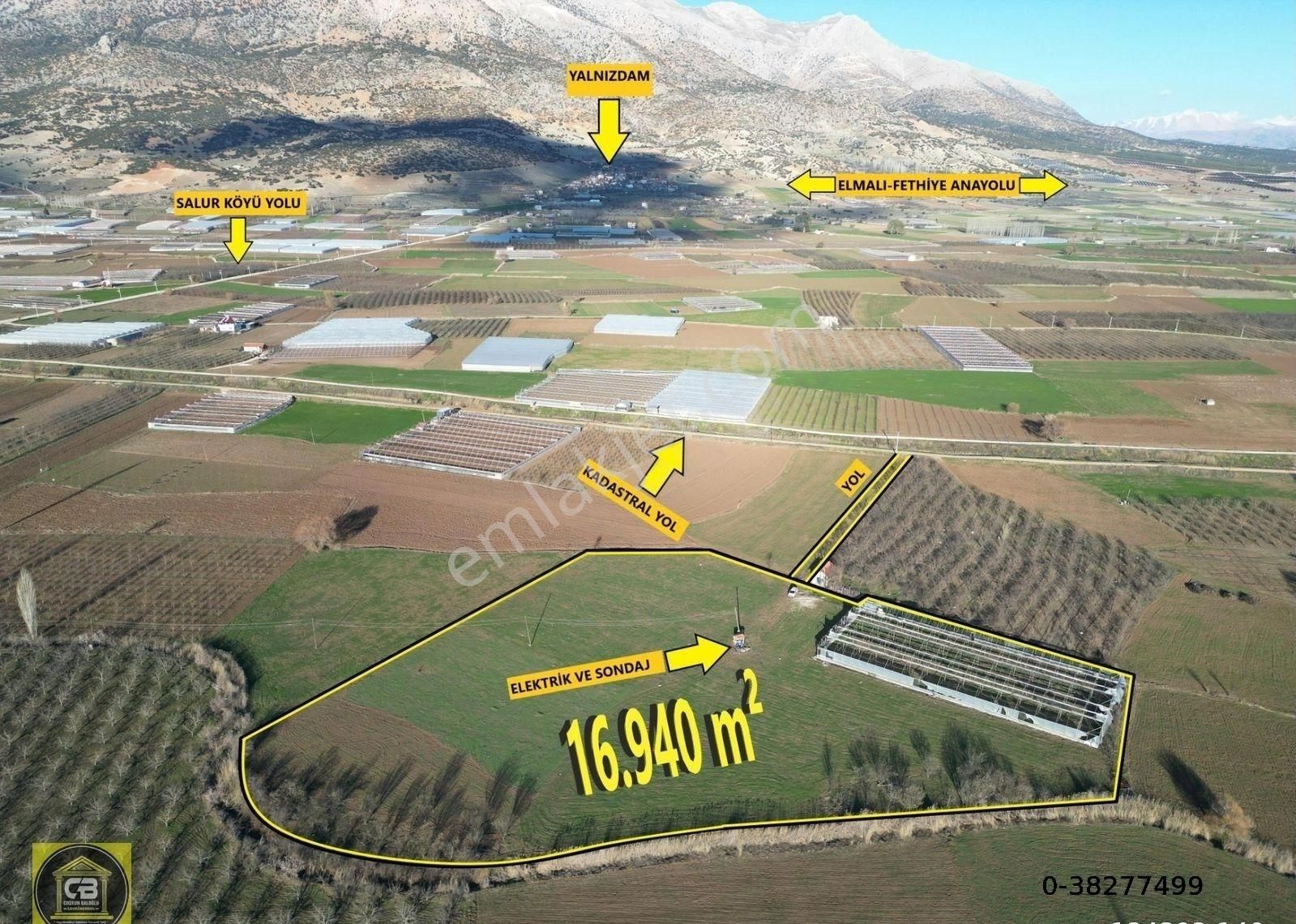 Elmalı Salur Satılık Tarla ELMALI SALUR MAH 17.000 m²  İÇİNDE 2.000 m² PROJELİ SERA'SI OLAN  KUPON TARLA SATILIKTIR