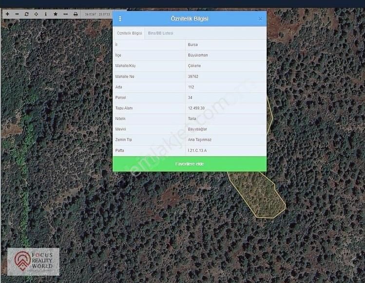 Bursa Büyükorhan Çökene De 12.459 M2 Tarla
