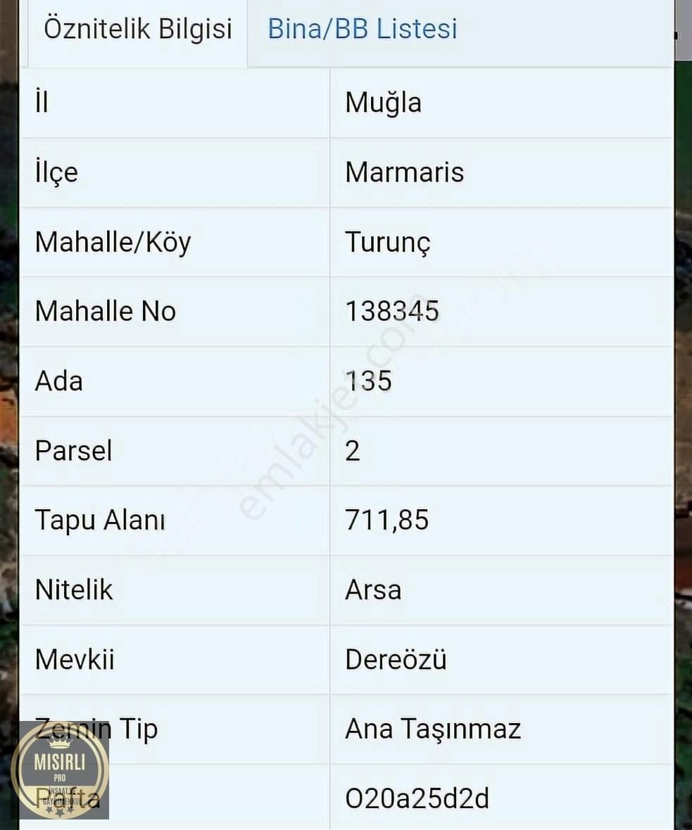 Marmaris Turunç Satılık Konut İmarlı MUĞLA MARMARİS DEREÖZÜ SATILIK İMARLI ARSA!!