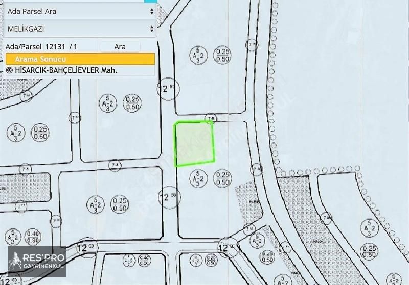 Melikgazi Hisarcık Satılık Konut İmarlı RESPRO DAN HİSARCIK BAHÇELİEVLER SATILIK KÖŞE PARSEL