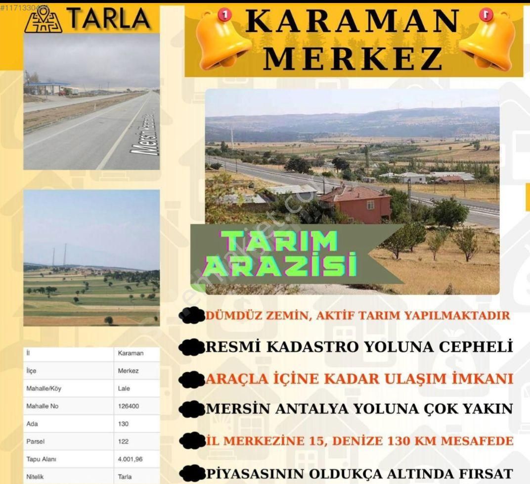 Karaman Merkez Lale Köyü Satılık Tarla KARAMAN MERKEZ LALE KÖYÜ SATILIK 4 DÖNÜM TARLA