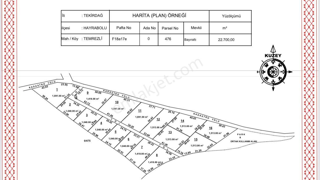 Hayrabolu Temrezli Satılık Tarla  Sahibinden Yatırımlık Güzel Konumlu Köye Yakın 1513 m2 Tarla